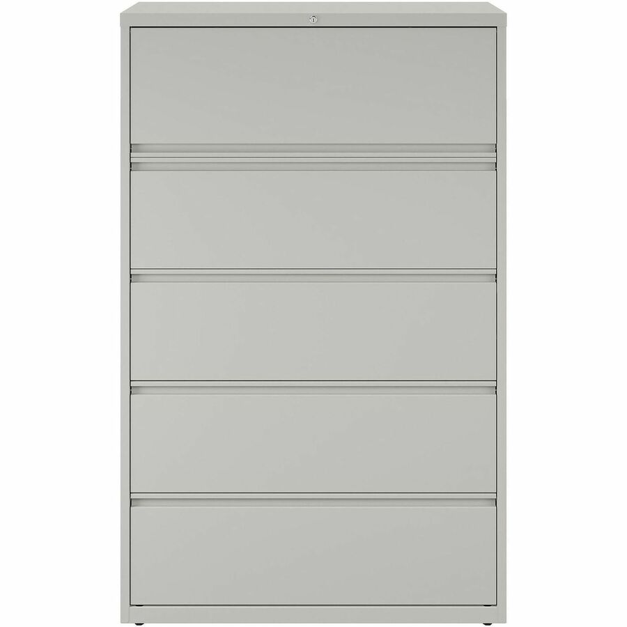 Lorell Fortress Series Lateral File w/Roll-out Posting Shelf - 42" x 18.6" x 67.7" - 5 x Drawer(s) for File - Legal, Letter, A4 - Lateral - Rust Proof, Leveling Glide, Interlocking, Ball-bearing Suspension, Label Holder - Light Gray - Steel - Recycle