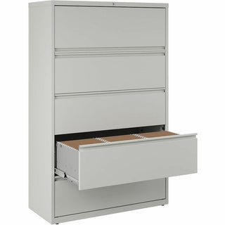 Lorell Fortress Series Lateral File w/Roll-out Posting Shelf - 42" x 18.6" x 67.7" - 5 x Drawer(s) for File - Legal, Letter, A4 - Lateral - Rust Proof, Leveling Glide, Interlocking, Ball-bearing Suspension, Label Holder - Light Gray - Steel - Recycle