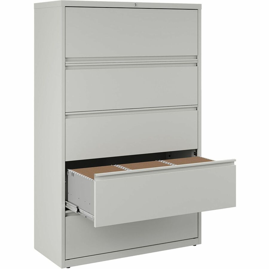 Lorell Fortress Series Lateral File w/Roll-out Posting Shelf - 42" x 18.6" x 67.7" - 5 x Drawer(s) for File - Legal, Letter, A4 - Lateral - Rust Proof, Leveling Glide, Interlocking, Ball-bearing Suspension, Label Holder - Light Gray - Steel - Recycle