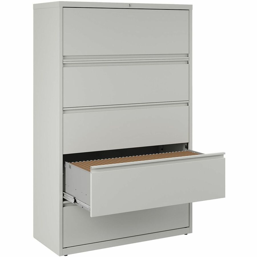 Lorell Fortress Series Lateral File w/Roll-out Posting Shelf - 42" x 18.6" x 67.7" - 5 x Drawer(s) for File - Legal, Letter, A4 - Lateral - Rust Proof, Leveling Glide, Interlocking, Ball-bearing Suspension, Label Holder - Light Gray - Steel - Recycle