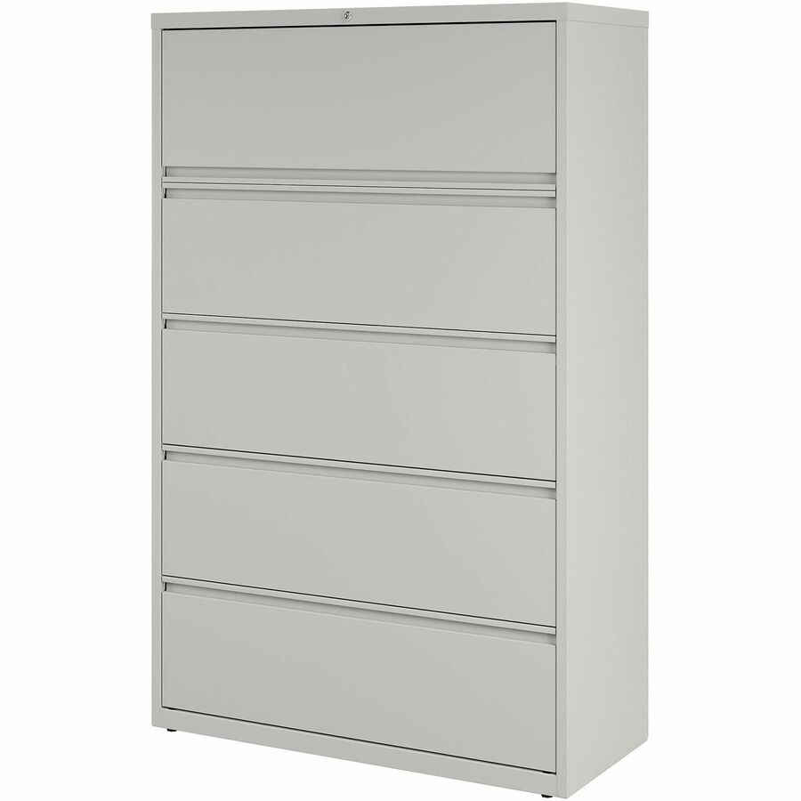 Lorell Fortress Series Lateral File w/Roll-out Posting Shelf - 42" x 18.6" x 67.7" - 5 x Drawer(s) for File - Legal, Letter, A4 - Lateral - Rust Proof, Leveling Glide, Interlocking, Ball-bearing Suspension, Label Holder - Light Gray - Steel - Recycle
