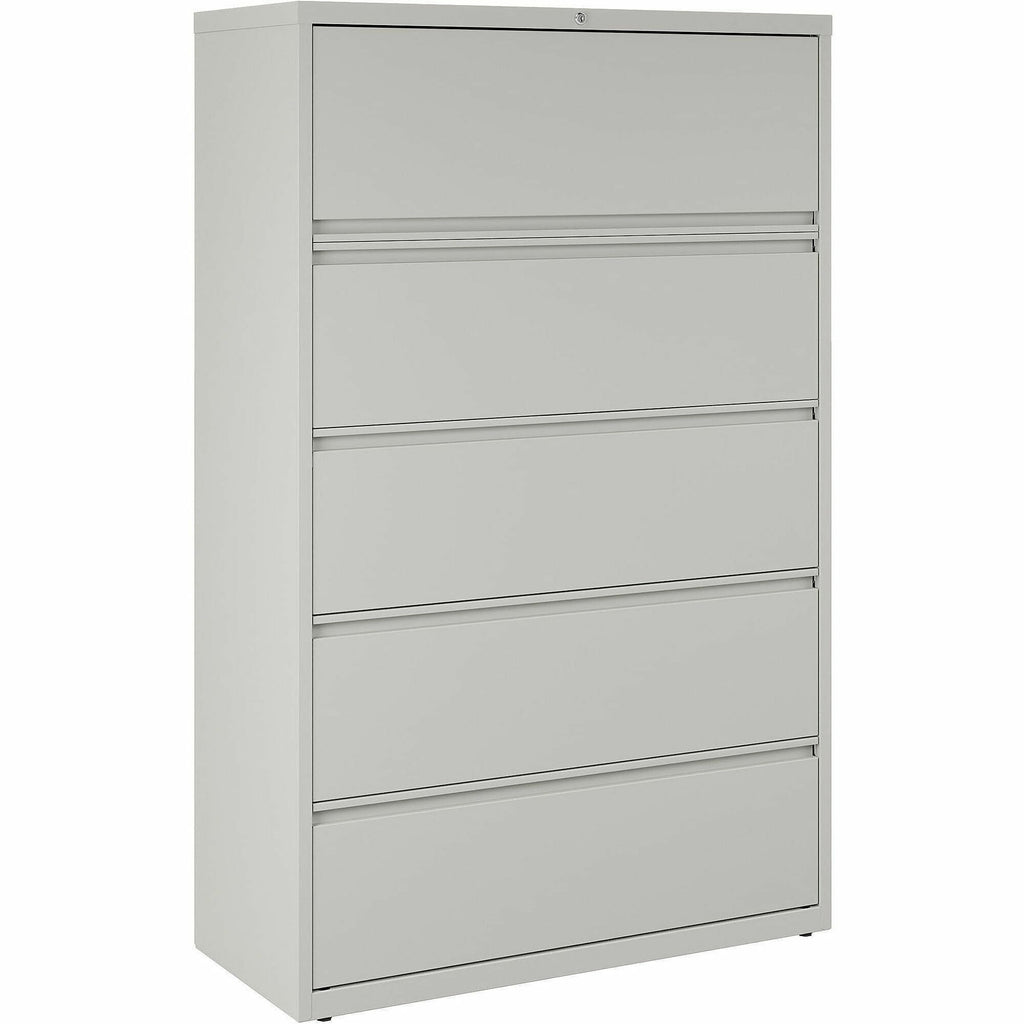 Lorell Fortress Series Lateral File w/Roll-out Posting Shelf - 42" x 18.6" x 67.7" - 5 x Drawer(s) for File - Legal, Letter, A4 - Lateral - Rust Proof, Leveling Glide, Interlocking, Ball-bearing Suspension, Label Holder - Light Gray - Steel - Recycle