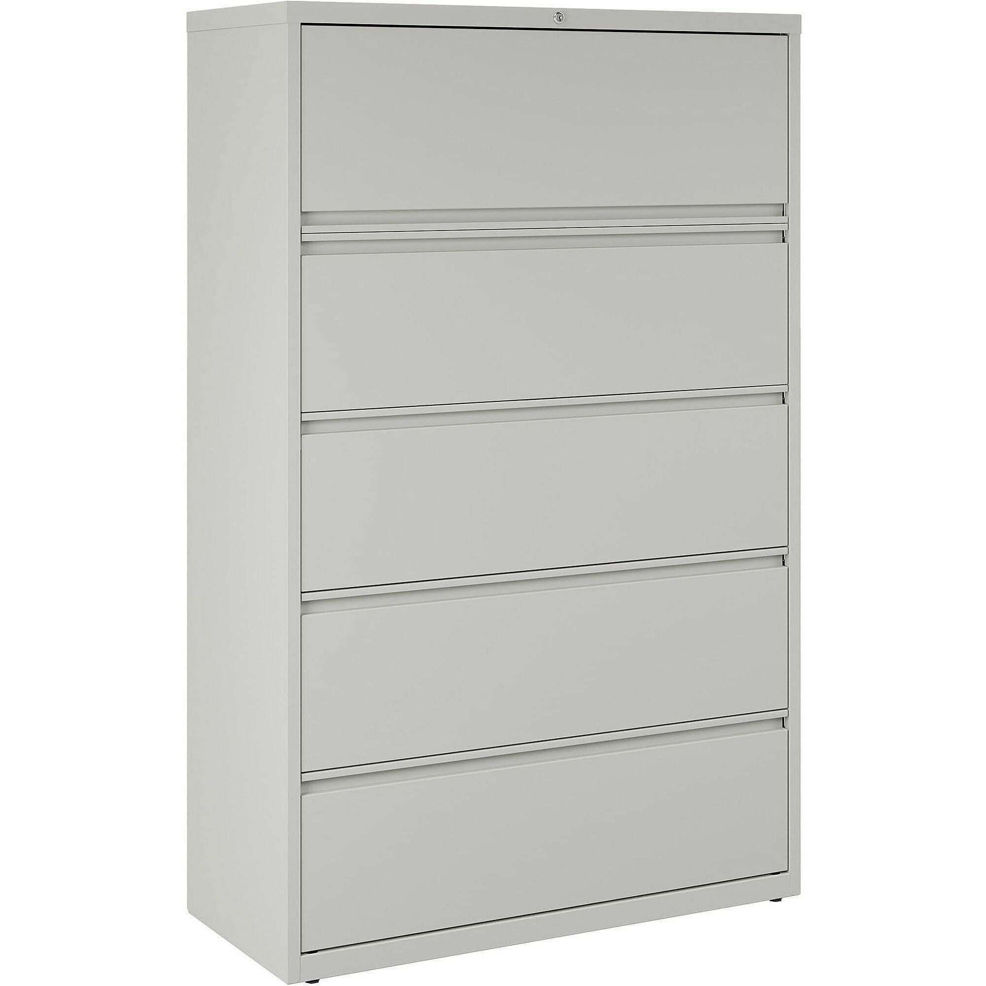 Lorell Fortress Series Lateral File w/Roll-out Posting Shelf - 42" x 18.6" x 67.7" - 5 x Drawer(s) for File - Legal, Letter, A4 - Lateral - Rust Proof, Leveling Glide, Interlocking, Ball-bearing Suspension, Label Holder - Light Gray - Steel - Recycle