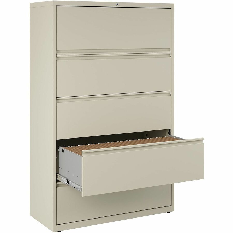 Lorell Fortress Series Lateral File w/Roll-out Posting Shelf - 42" x 18.6" x 67.7" - 5 x Drawer(s) for File - Legal, Letter, A4 - Lateral - Rust Proof, Leveling Glide, Interlocking, Ball-bearing Suspension, Label Holder - Putty - Recycled
