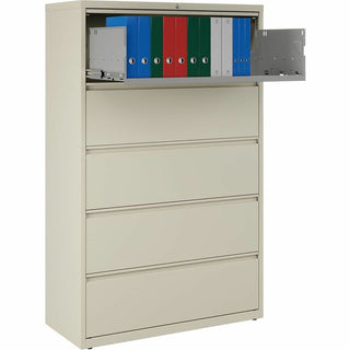 Lorell Fortress Series Lateral File w/Roll-out Posting Shelf - 42" x 18.6" x 67.7" - 5 x Drawer(s) for File - Legal, Letter, A4 - Lateral - Rust Proof, Leveling Glide, Interlocking, Ball-bearing Suspension, Label Holder - Putty - Recycled