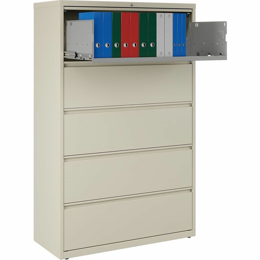 Lorell Fortress Series Lateral File w/Roll-out Posting Shelf - 42" x 18.6" x 67.7" - 5 x Drawer(s) for File - Legal, Letter, A4 - Lateral - Rust Proof, Leveling Glide, Interlocking, Ball-bearing Suspension, Label Holder - Putty - Recycled