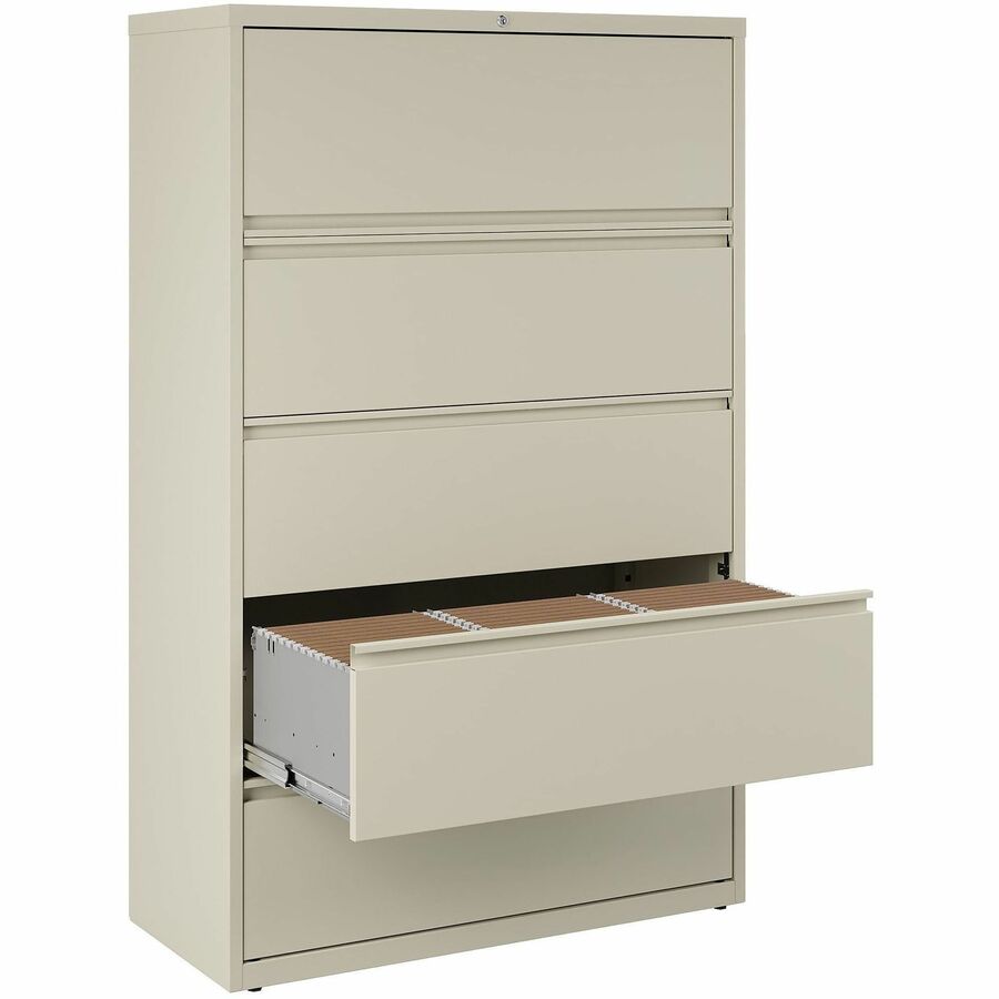 Lorell Fortress Series Lateral File w/Roll-out Posting Shelf - 42" x 18.6" x 67.7" - 5 x Drawer(s) for File - Legal, Letter, A4 - Lateral - Rust Proof, Leveling Glide, Interlocking, Ball-bearing Suspension, Label Holder - Putty - Recycled