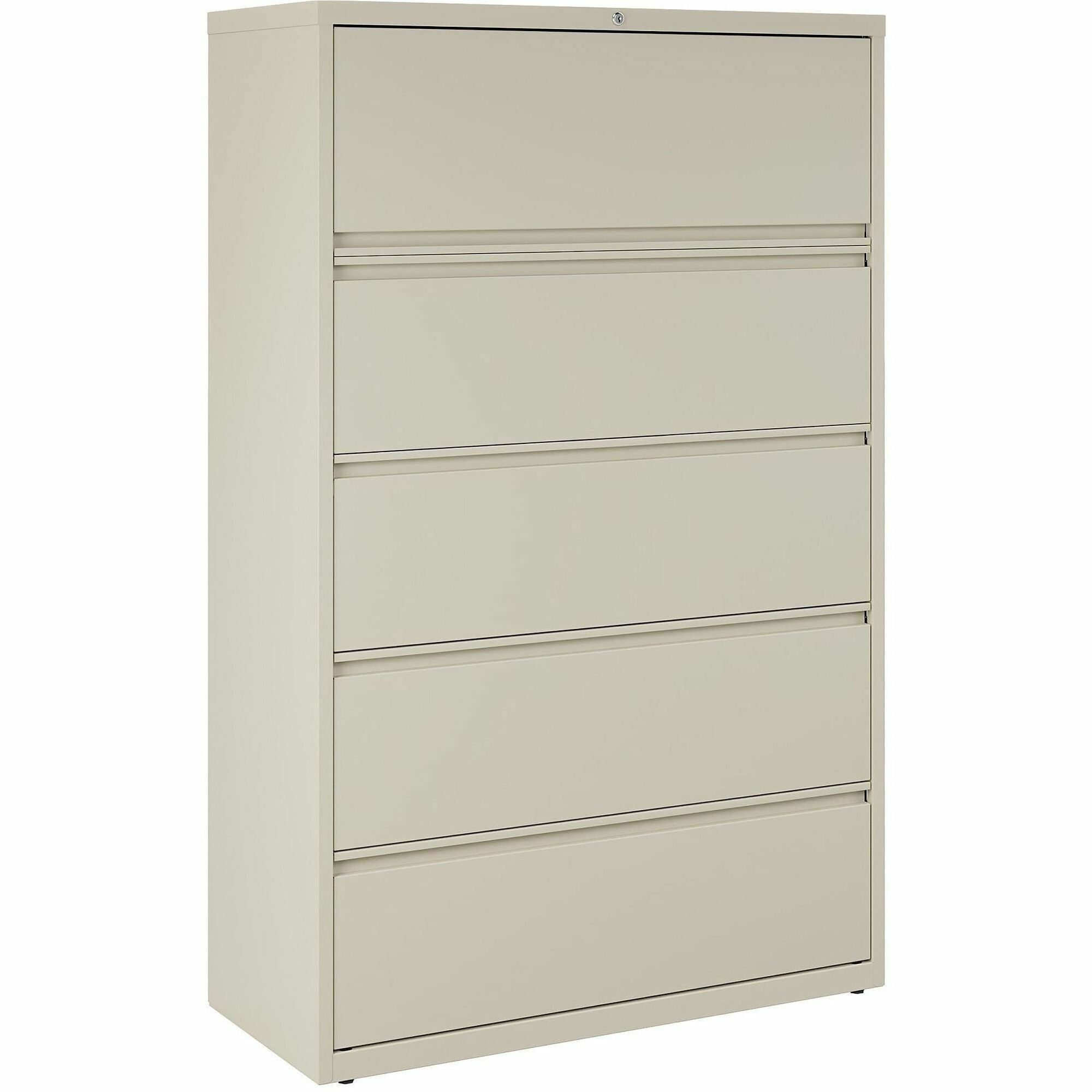 Lorell Fortress Series Lateral File w/Roll-out Posting Shelf - 42" x 18.6" x 67.7" - 5 x Drawer(s) for File - Legal, Letter, A4 - Lateral - Rust Proof, Leveling Glide, Interlocking, Ball-bearing Suspension, Label Holder - Putty - Recycled