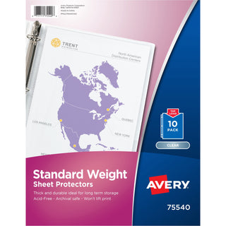 Avery Standard Weight Sheet Protectors - 10 x Sheet Capacity - For Letter 8 1/2" x 11" Sheet - 3 x Holes - Ring Binder - Top Loading - Rectangular - Semi Clear - Polypropylene - 10 / Pack