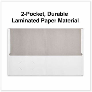 Two-Pocket Portfolio, Embossed Leather Grain Paper, 11 x 8.5, White, 25/Box