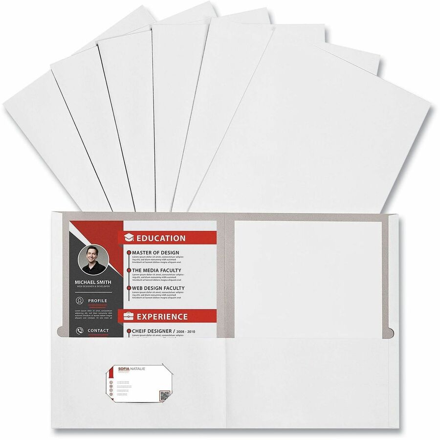 Two-Pocket Portfolio, Embossed Leather Grain Paper, 11 x 8.5, White, 25/Box