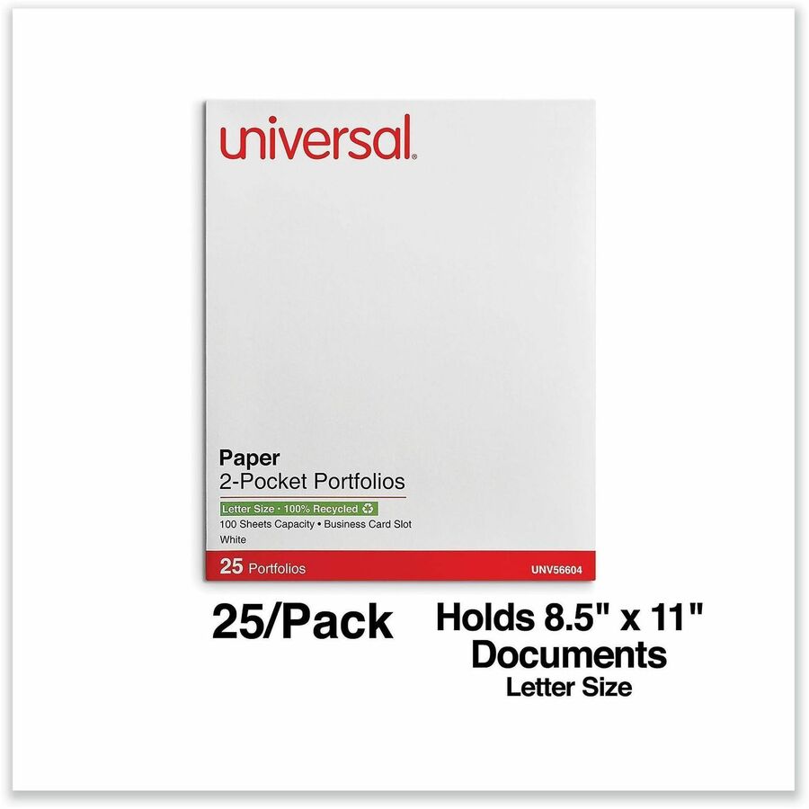Two-Pocket Portfolio, Embossed Leather Grain Paper, 11 x 8.5, White, 25/Box