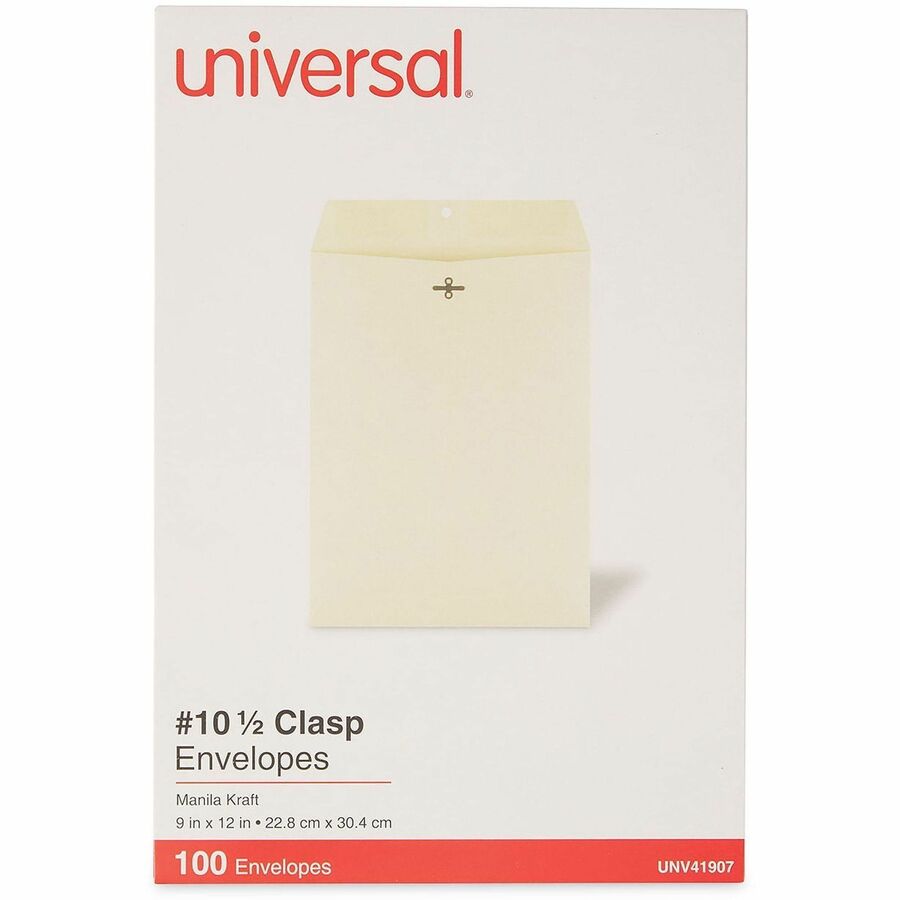 Kraft Clasp Envelope, #10 1/2, Square Flap, Clasp/Gummed Closure, 9 x 12, Brown Kraft, 100/Box