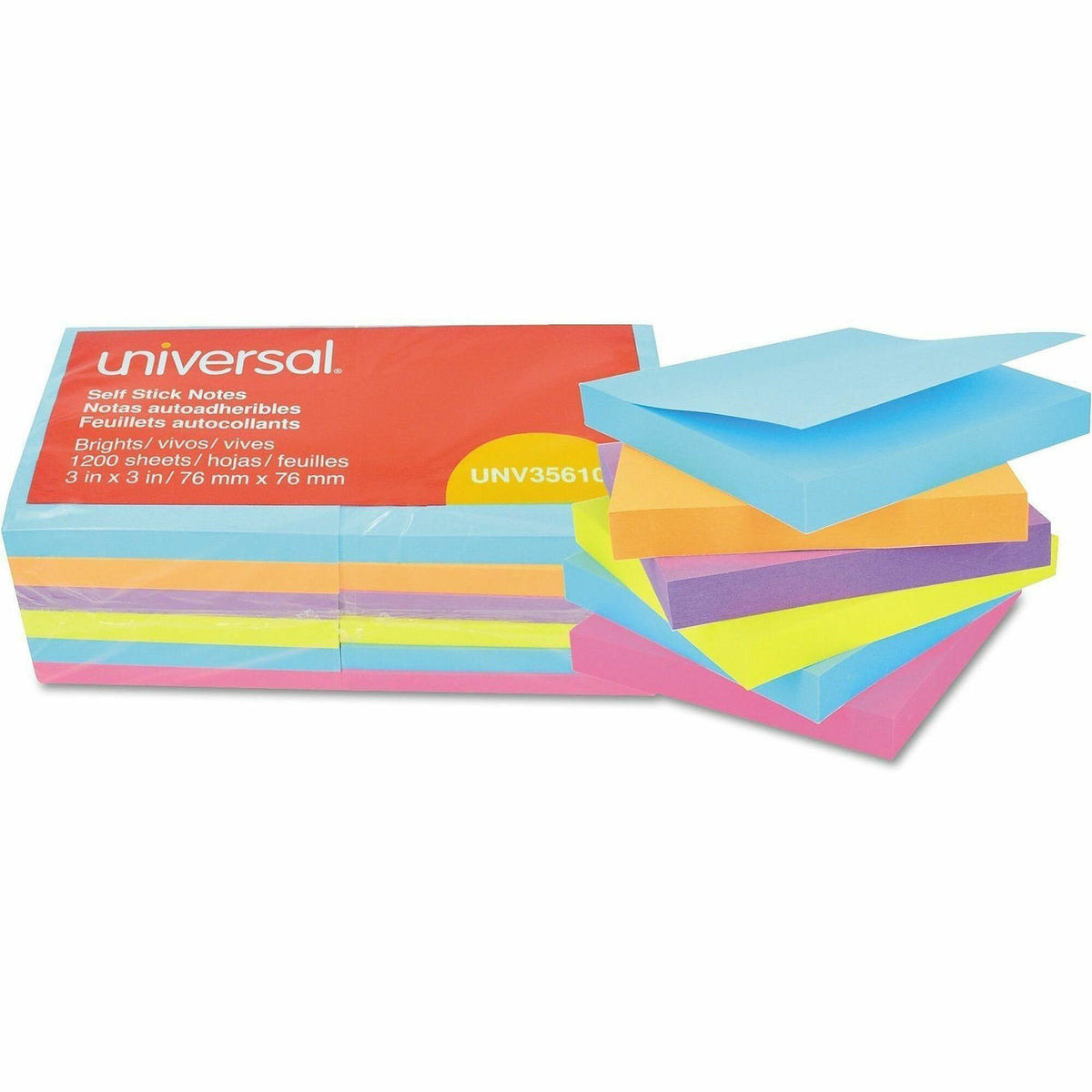 Self-Stick Note Pads, 3" x 3", Assorted Bright Colors, 100 Sheets/Pad, 12 Pads/Pack