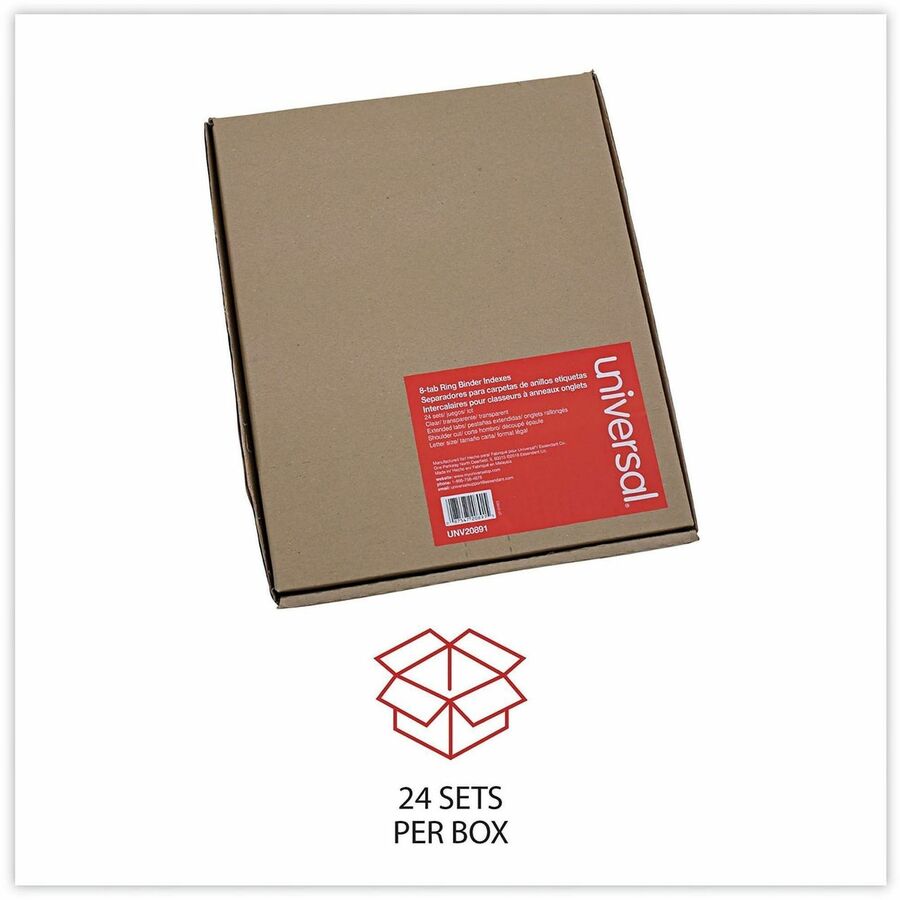 Deluxe Extended Insertable Tab Indexes, 8-Tab, 11 x 8.5, Buff, Clear Tabs, 24 Sets