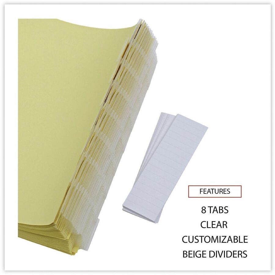 Deluxe Extended Insertable Tab Indexes, 8-Tab, 11 x 8.5, Buff, Clear Tabs, 24 Sets
