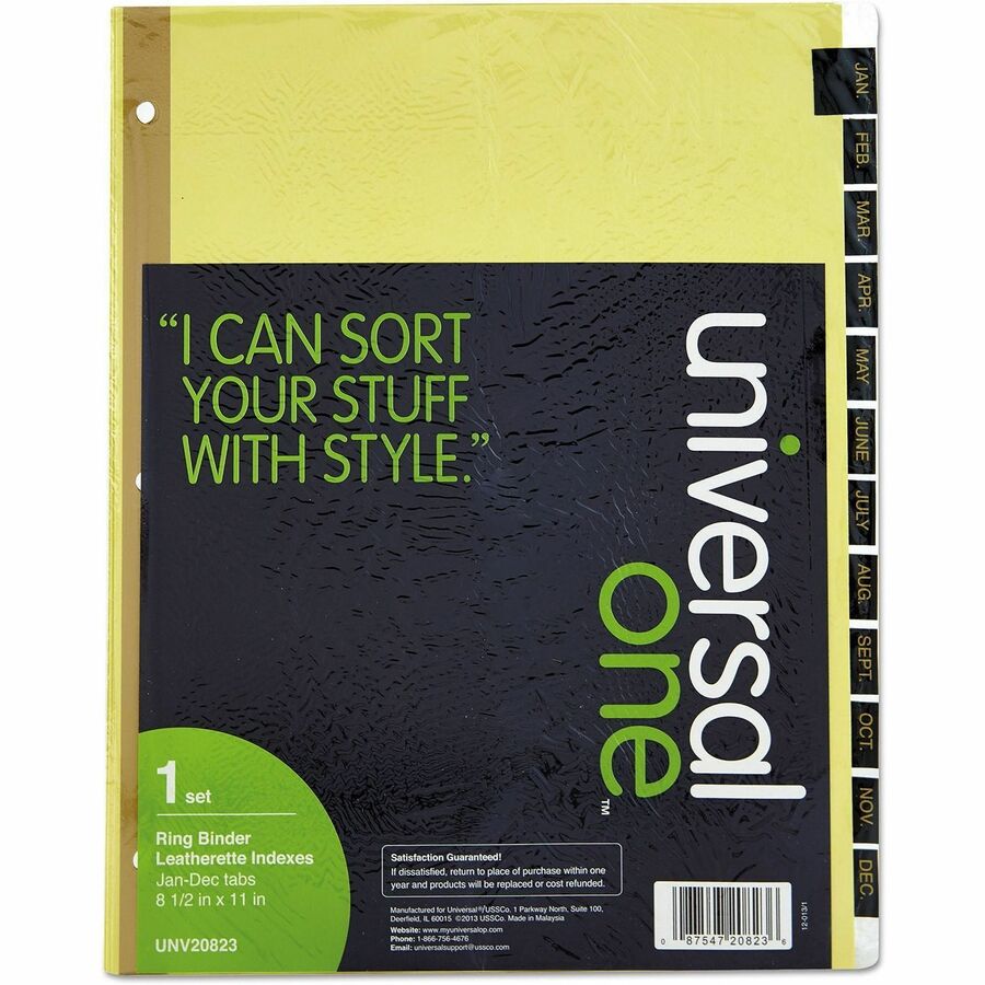 Deluxe Preprinted Simulated Leather Tab Dividers with Gold Printing, 12-Tab, Jan. to Dec., 11 x 8.5, Buff, 1 Set