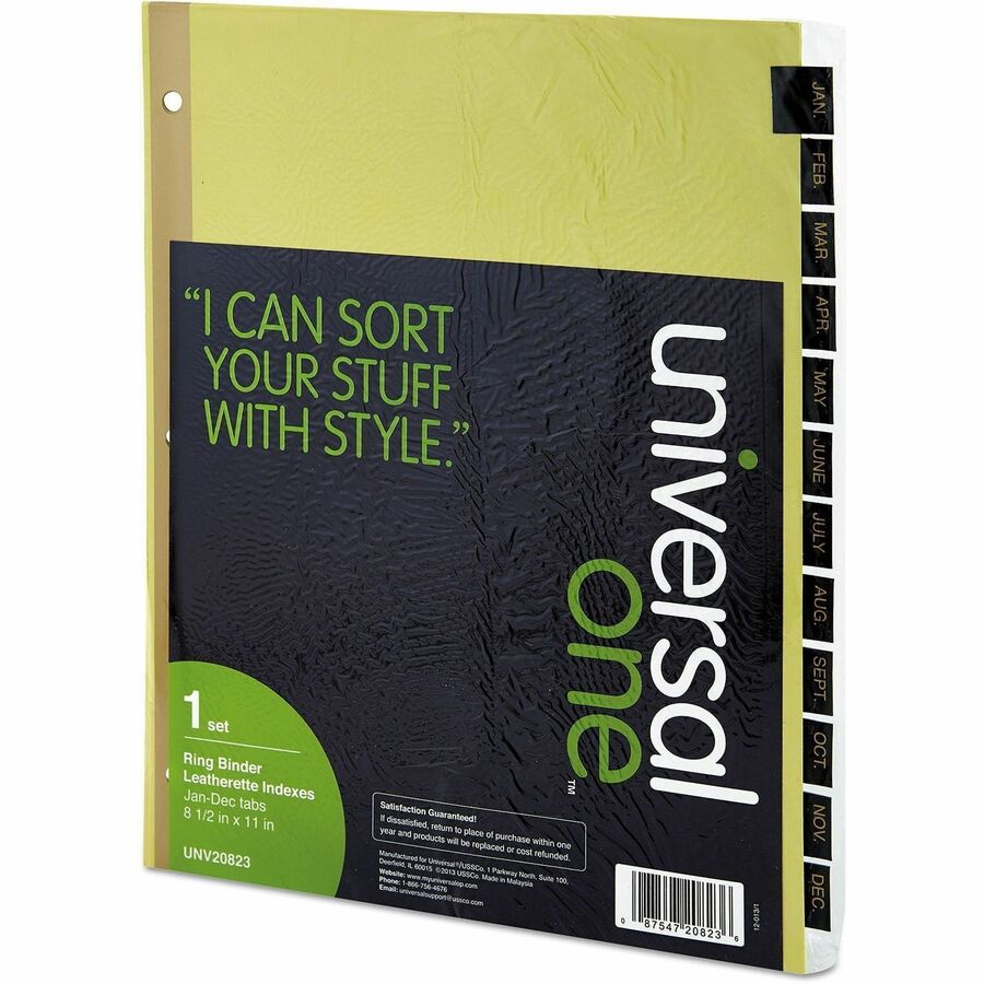 Deluxe Preprinted Simulated Leather Tab Dividers with Gold Printing, 12-Tab, Jan. to Dec., 11 x 8.5, Buff, 1 Set
