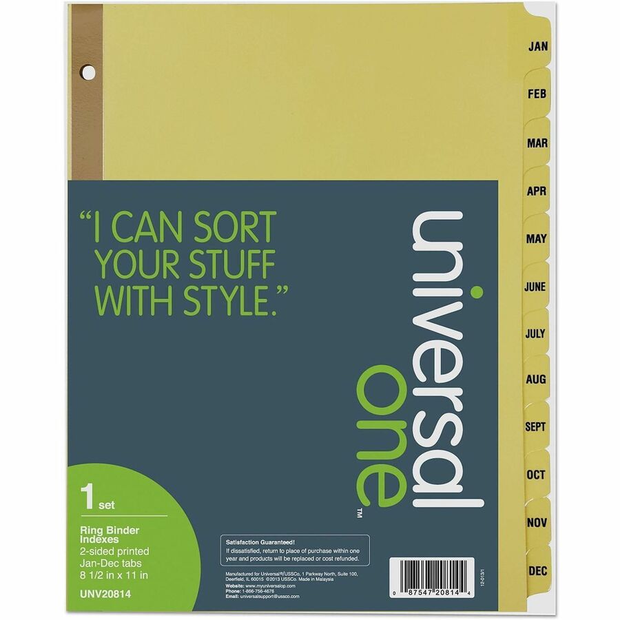 Deluxe Preprinted Plastic Coated Tab Dividers with Black Printing, 12-Tab, Jan. to Dec., 11 x 8.5, Buff, 1 Set