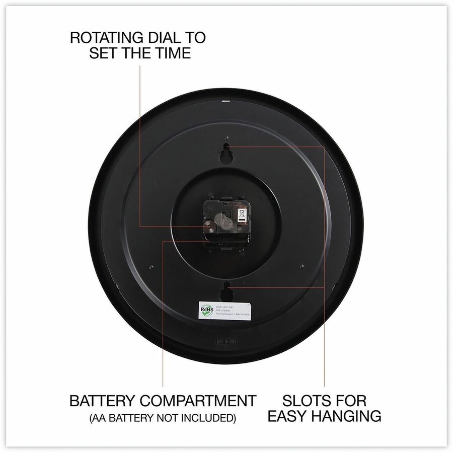 Indoor/Outdoor Round Wall Clock, 13.5" Overall Diameter, Black Case, 1 AA (sold separately)