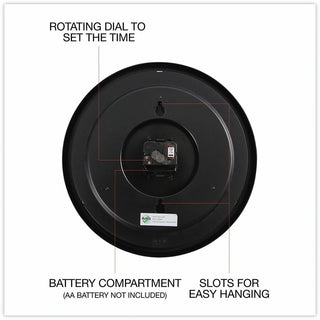 Indoor/Outdoor Round Wall Clock, 13.5" Overall Diameter, Black Case, 1 AA (sold separately)