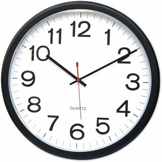 Indoor/Outdoor Round Wall Clock, 13.5" Overall Diameter, Black Case, 1 AA (sold separately)