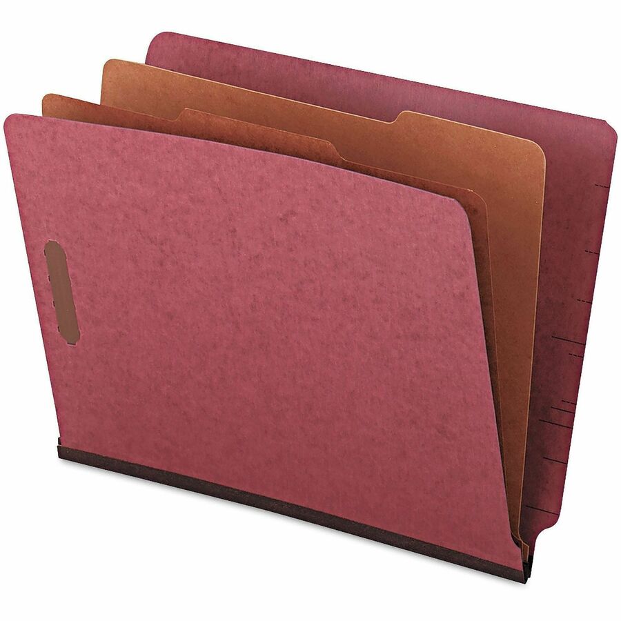 Red Pressboard End Tab Classification Folders, 2" Expansion, 2 Dividers, 6 Fasteners, Letter Size, Red Exterior, 10/Box
