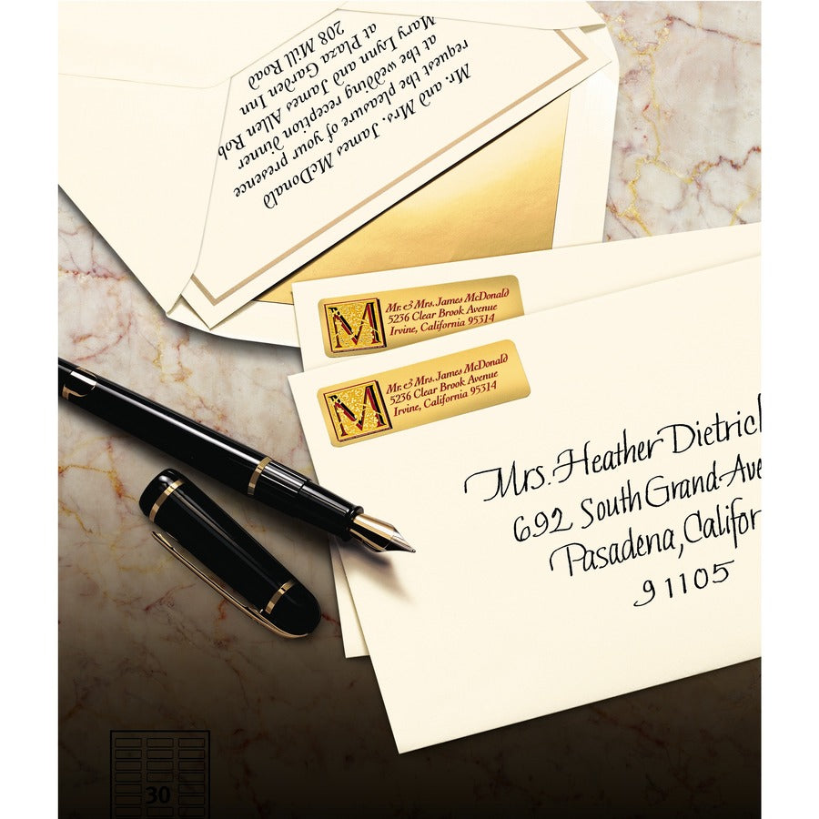 Avery Foil Mailing Labels - 3/4" Height x 2 1/4" Width - Permanent Adhesive - Rectangle - Inkjet - Gold - Paper, Foil - 30 / Sheet - 10 Total Sheets - 1500 Total Label(s) - 5 / Carton
