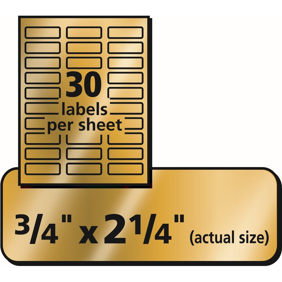 Avery Foil Mailing Labels - 3/4" Height x 2 1/4" Width - Permanent Adhesive - Rectangle - Inkjet - Gold - Paper, Foil - 30 / Sheet - 10 Total Sheets - 1500 Total Label(s) - 5 / Carton