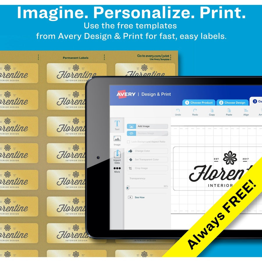 Avery Foil Mailing Labels - 3/4" Height x 2 1/4" Width - Permanent Adhesive - Rectangle - Inkjet - Gold - Paper, Foil - 30 / Sheet - 10 Total Sheets - 1500 Total Label(s) - 5 / Carton
