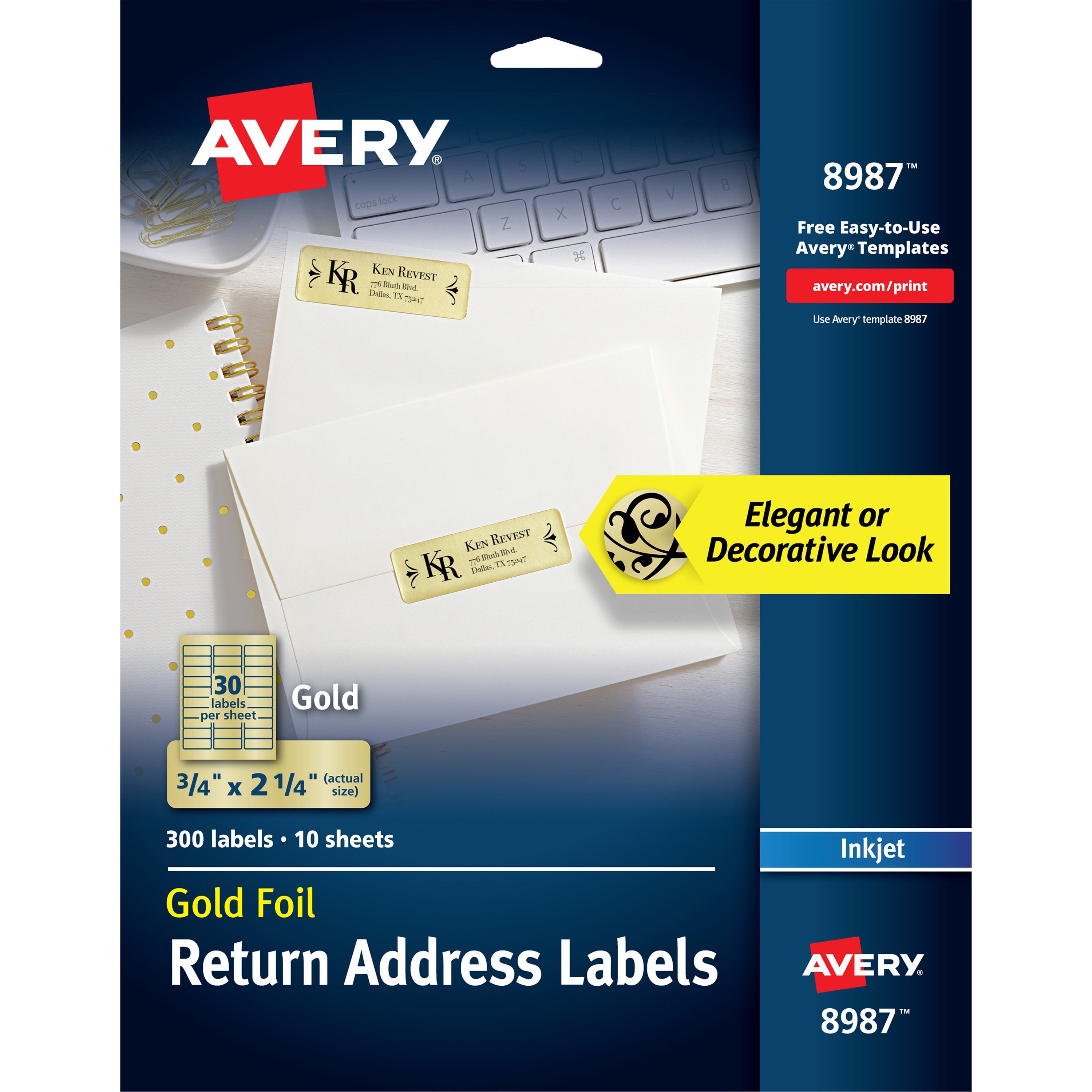 avery-foil-mailing-labels-3-4-height-x-2-1-4-width-permanent-adhesive-rectangle-inkjet-gold-paper-foil-30-sheet-10-total-sheets-1500-total-labels-5-carton_ave08987 - 1