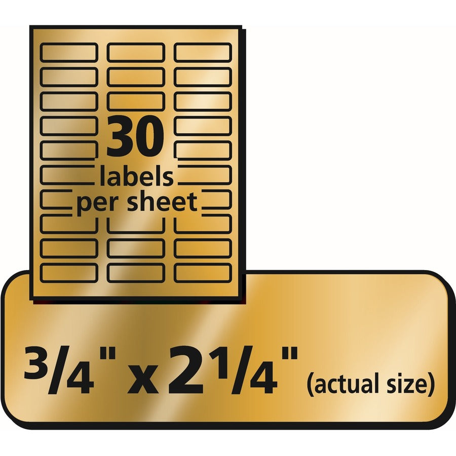 Avery Foil Mailing Labels - 3/4" Height x 2 1/4" Width - Permanent Adhesive - Rectangle - Inkjet - Gold - Paper, Foil - 30 / Sheet - 10 Total Sheets - 1500 Total Label(s) - 5 / Carton