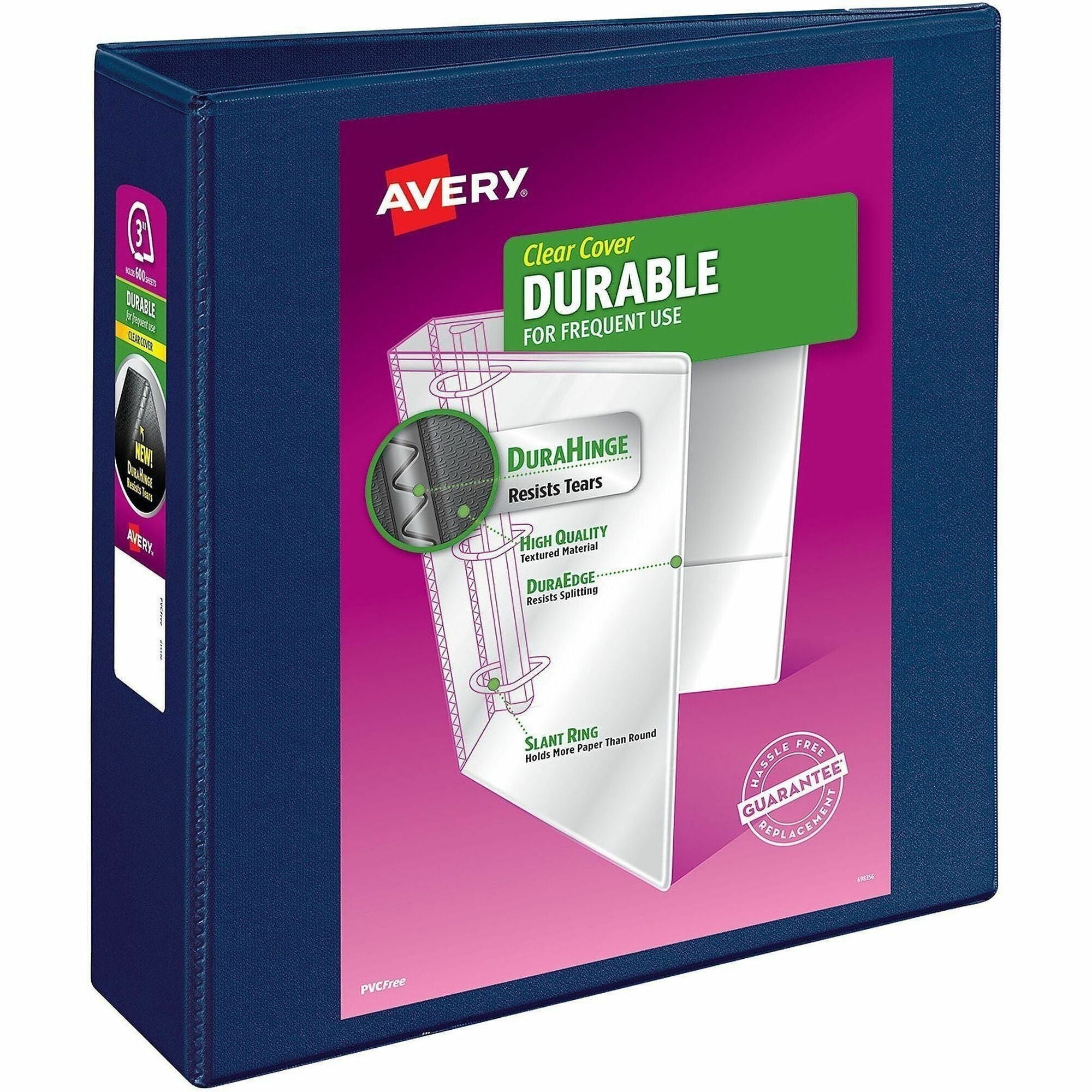Avery Durable View 3 Ring Binder - 3" Binder Capacity - Letter - 8 1/2" x 11" Sheet Size - 635 Sheet Capacity - 3 x Slant Ring Fastener(s) - 2 Pocket(s) - Polypropylene - Recycled - Pocket, Durable, Tear Resistant, Flexible, Split Resistant, Stu