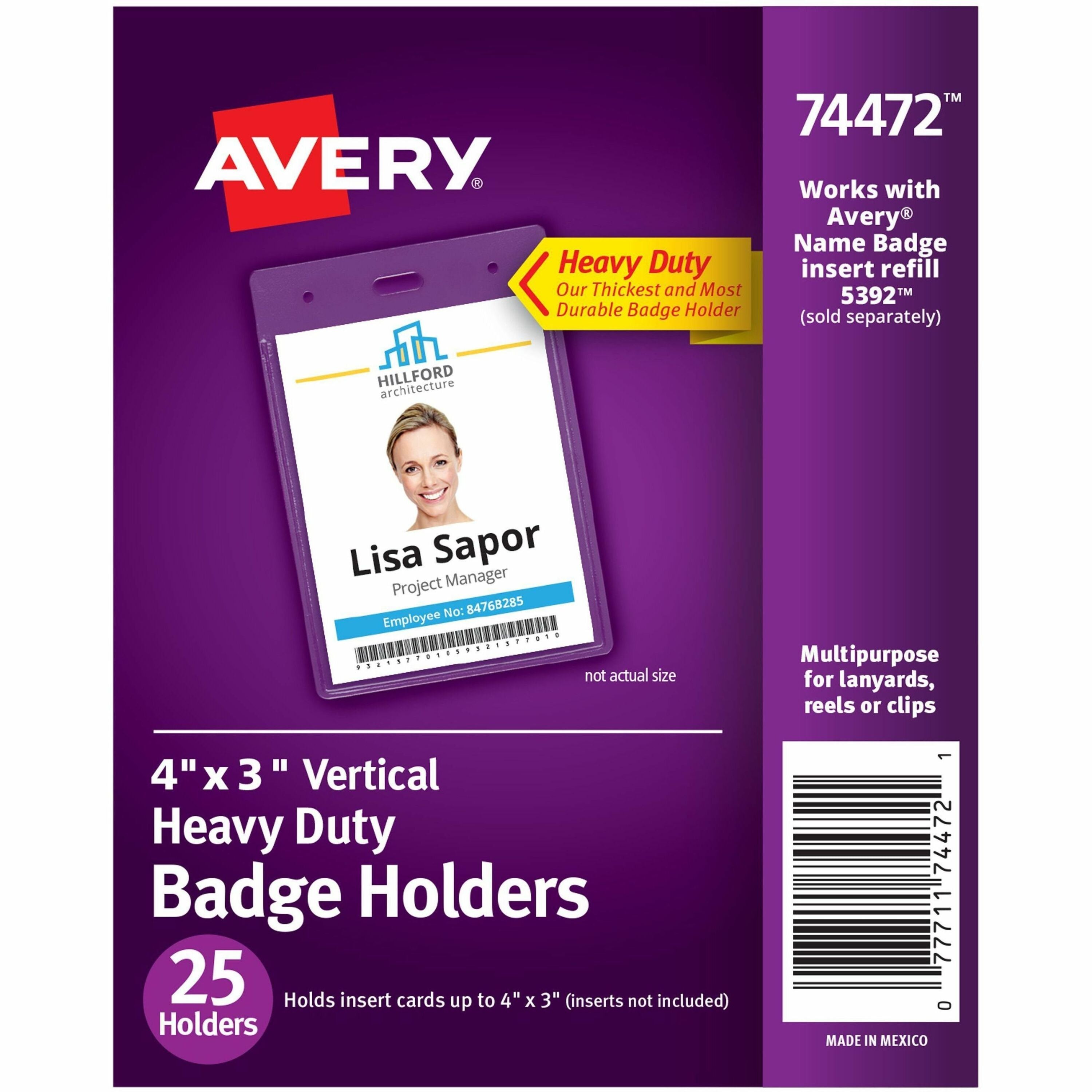 Secure Top Heavy-Duty Badge Holders, Vertical, 3w x 4h, Clear, 25/Pack