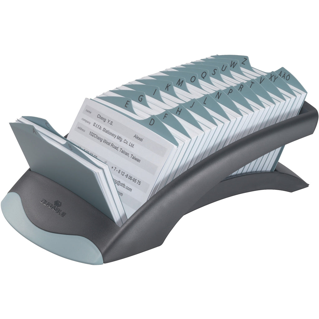 TELINDEX Desk Address Card File, Holds 500 2.88 x 4.13 Cards, 5.13 x 9.31 x 3.56, Plastic, Graphite/Black
