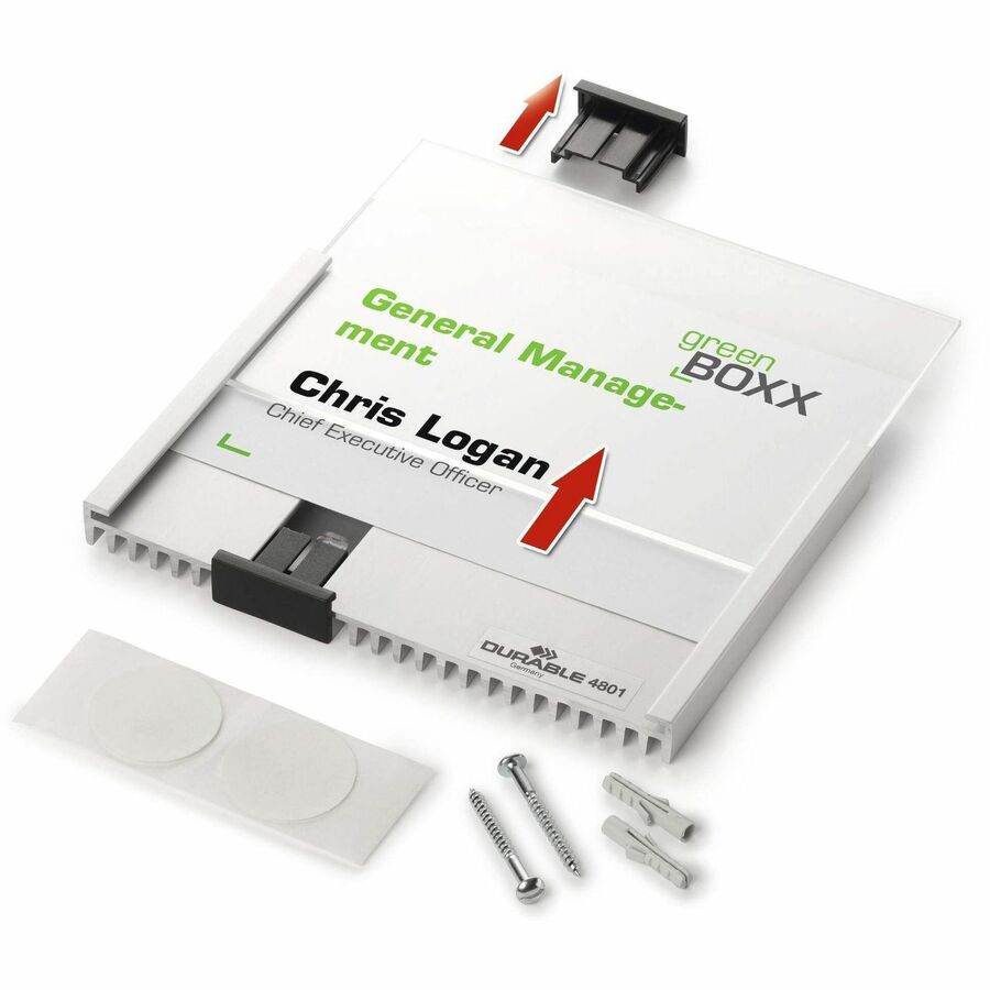 DURABLE Wall Mounted INFO SIGN - 6-1/8" x 4-3/8" - Rectangular Shape - Acrylic, Aluminum -Easy to Update - Silver - 1 Pack