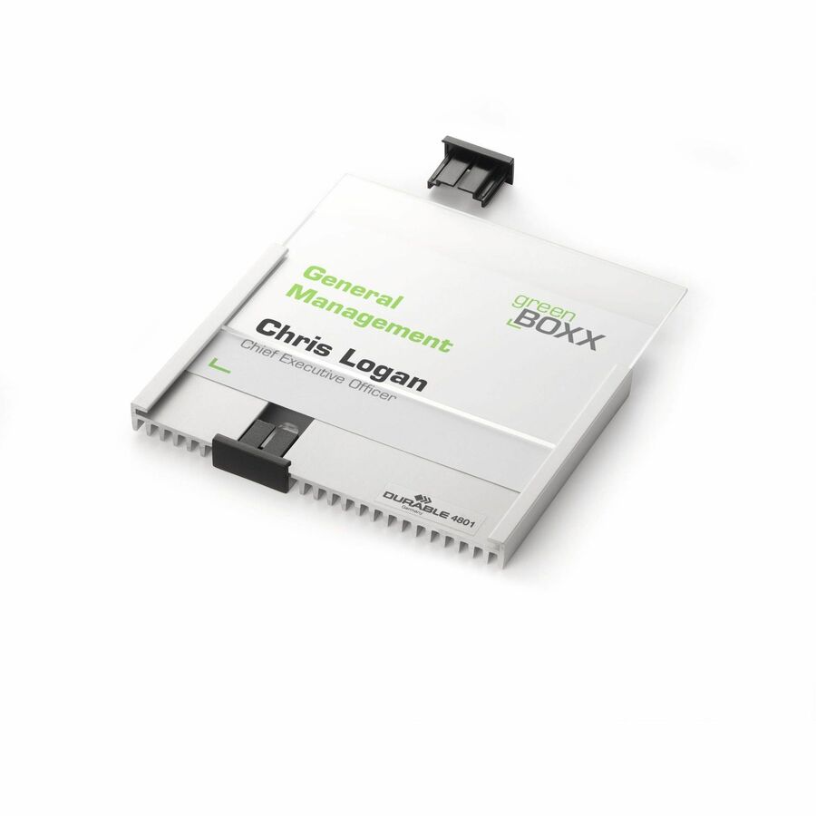 DURABLE Wall Mounted INFO SIGN - 6-1/8" x 4-3/8" - Rectangular Shape - Acrylic, Aluminum -Easy to Update - Silver - 1 Pack