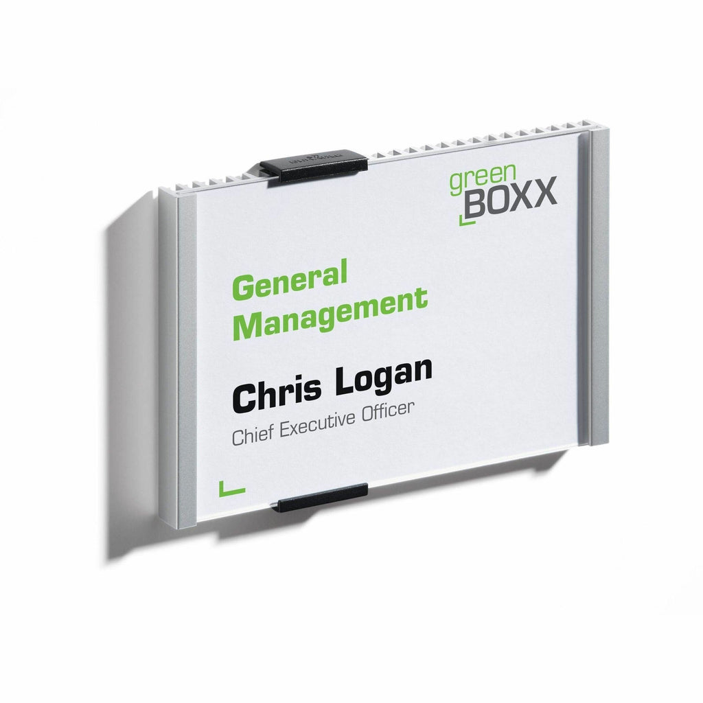 DURABLE Wall Mounted INFO SIGN - 6-1/8" x 4-3/8" - Rectangular Shape - Acrylic, Aluminum -Easy to Update - Silver - 1 Pack