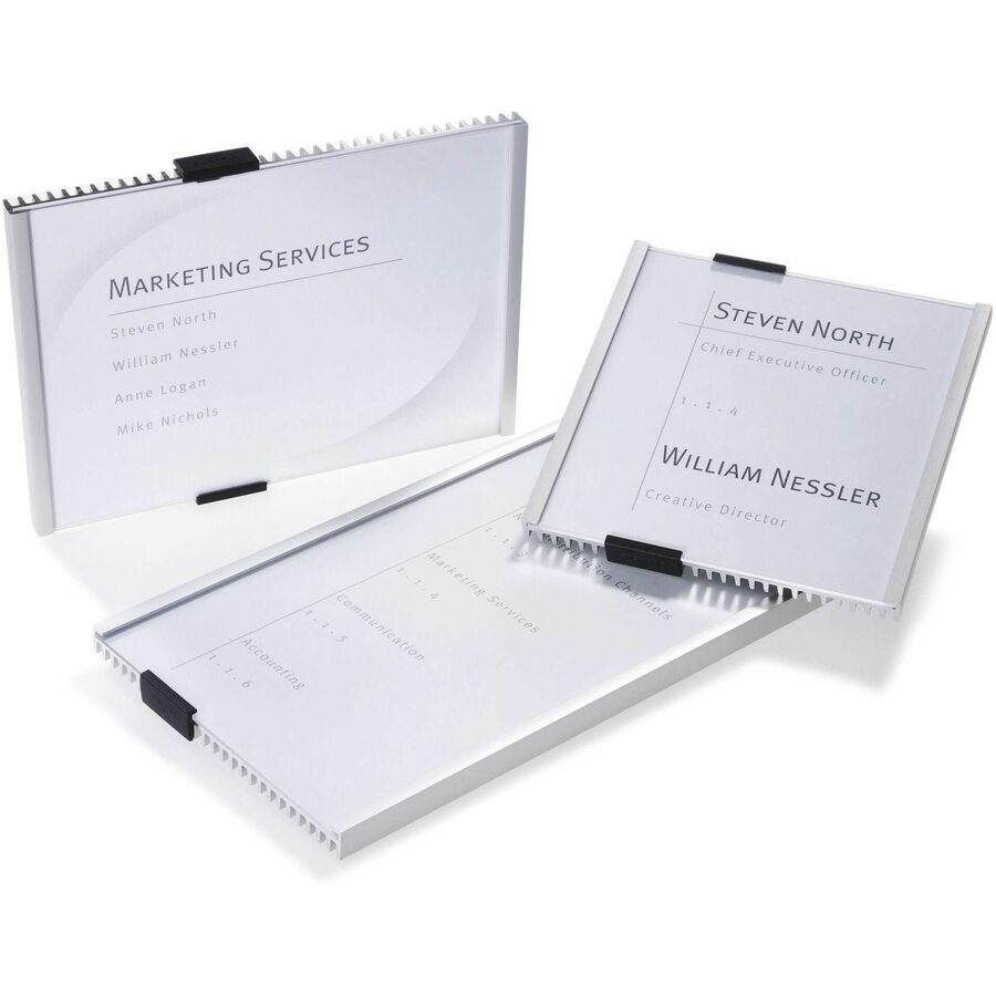 DURABLE Wall Mounted INFO SIGN - 6-1/8" x 4-3/8" - Rectangular Shape - Acrylic, Aluminum -Easy to Update - Silver - 1 Pack