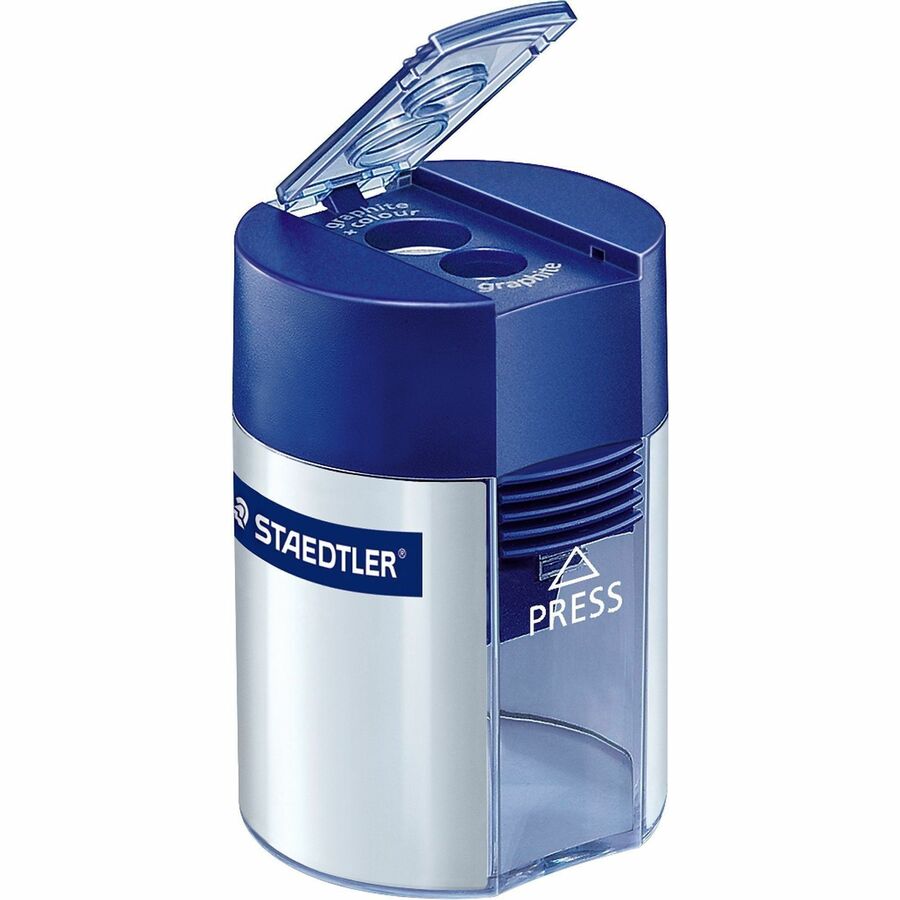 Cylinder Handheld Pencil Sharpener, Two-Hole, 1.63 x 2.25, Blue/Silver