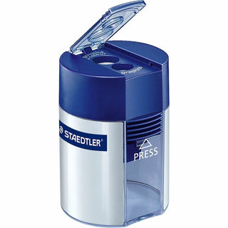 Cylinder Handheld Pencil Sharpener, Two-Hole, 1.63 x 2.25, Blue/Silver