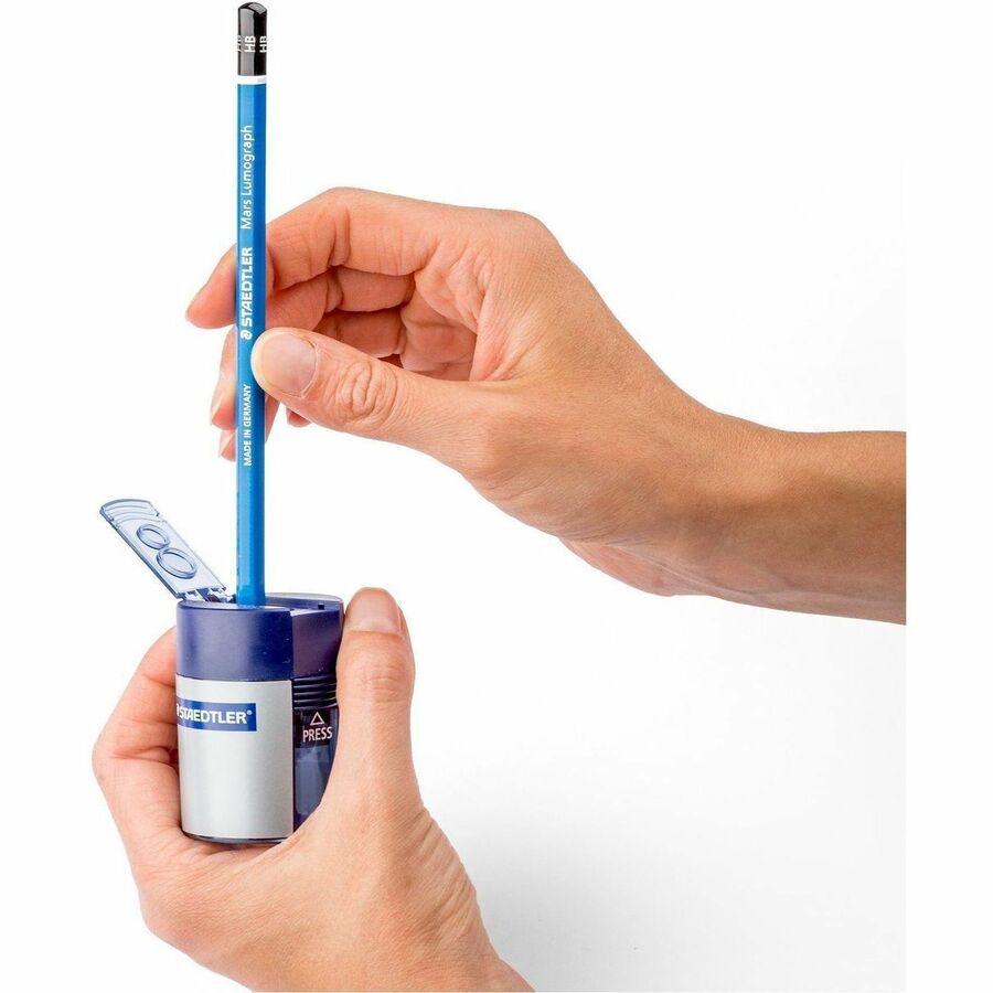 Cylinder Handheld Pencil Sharpener, Two-Hole, 1.63 x 2.25, Blue/Silver