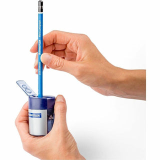 Cylinder Handheld Pencil Sharpener, Two-Hole, 1.63 x 2.25, Blue/Silver