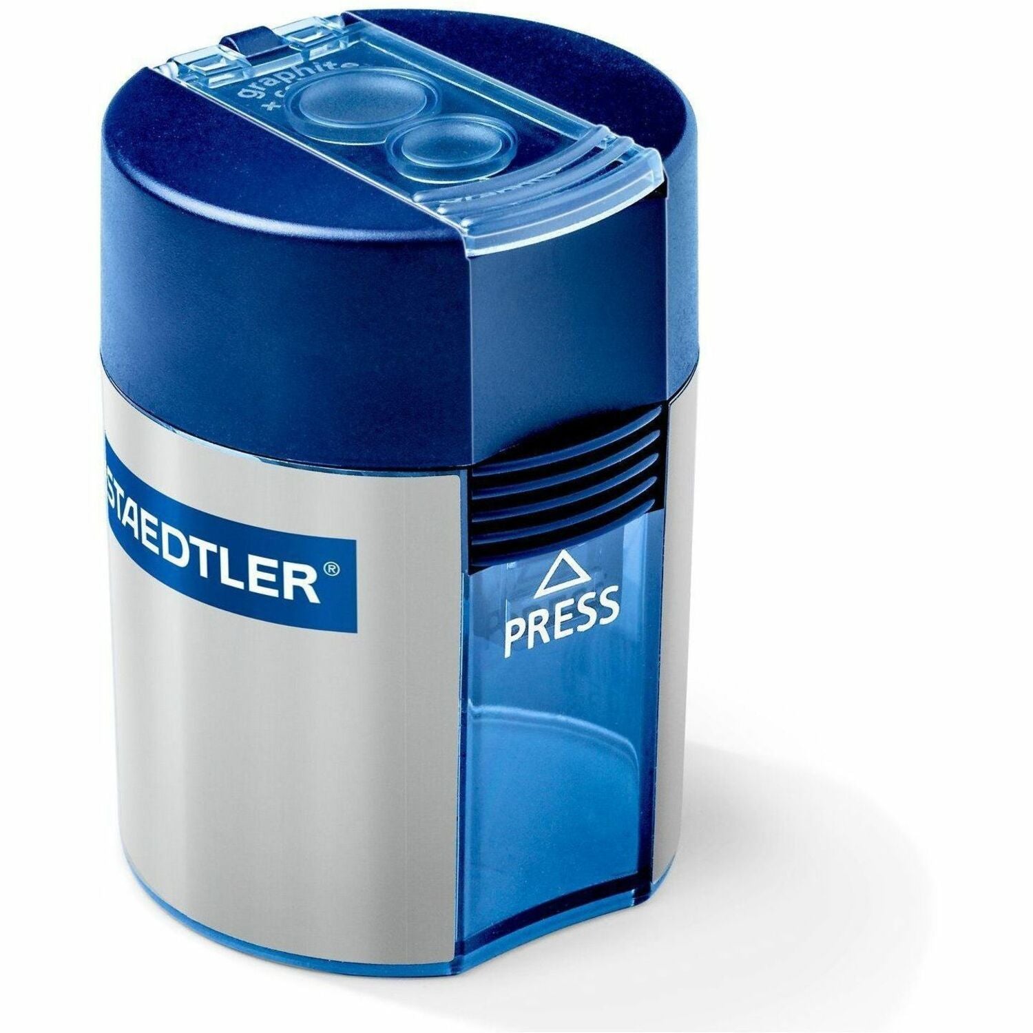 Cylinder Handheld Pencil Sharpener, Two-Hole, 1.63 x 2.25, Blue/Silver