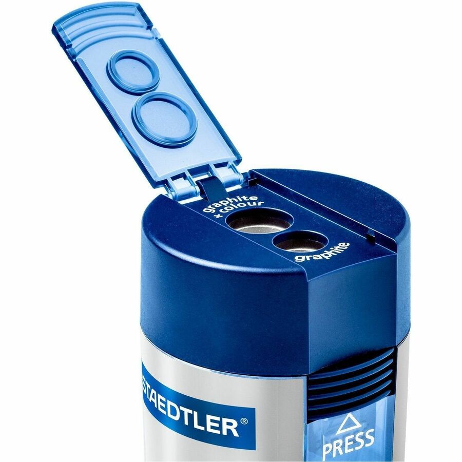 Cylinder Handheld Pencil Sharpener, Two-Hole, 1.63 x 2.25, Blue/Silver