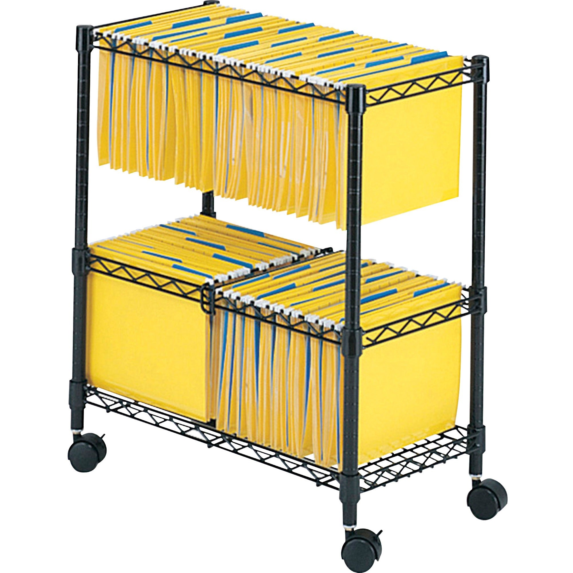 Two-Tier Rolling File Cart, Metal, 3 Bins, 25.75" x 14" x 29.75", Black