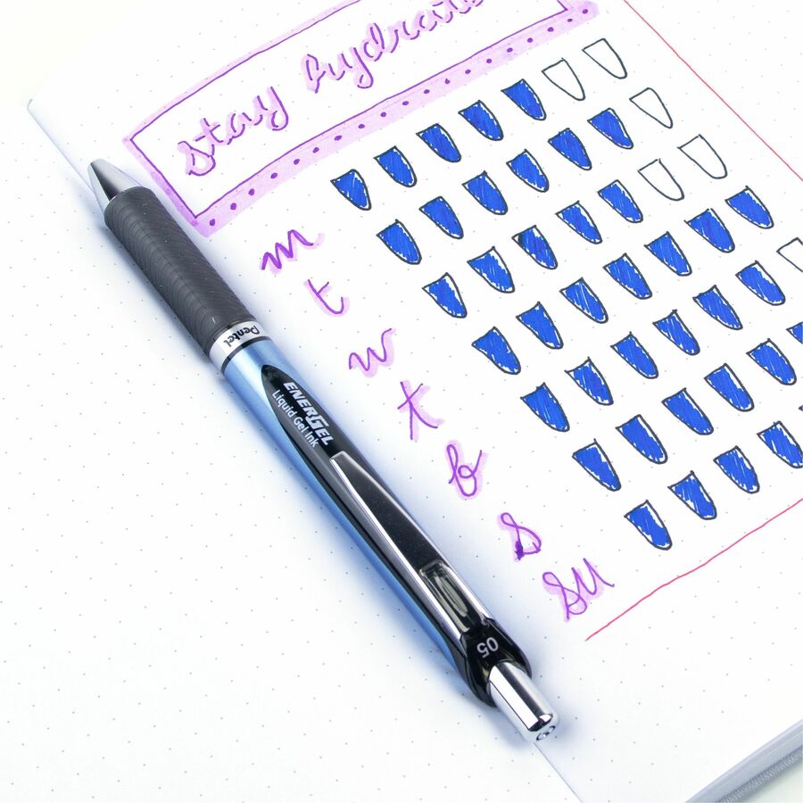 EnerGel RTX Gel Pen, Retractable, Fine 0.5 mm Needle Tip, Black Ink, Black/Blue Barrel