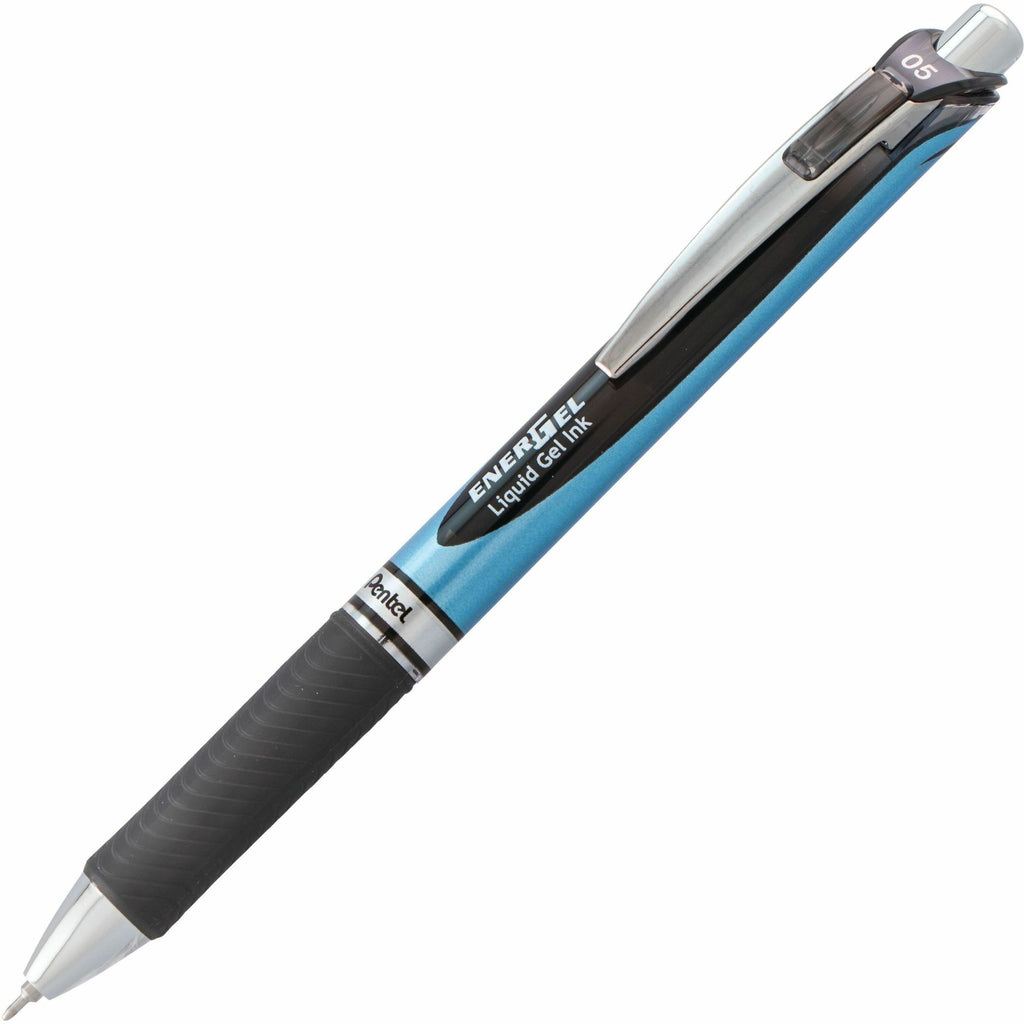 EnerGel RTX Gel Pen, Retractable, Fine 0.5 mm Needle Tip, Black Ink, Black/Blue Barrel