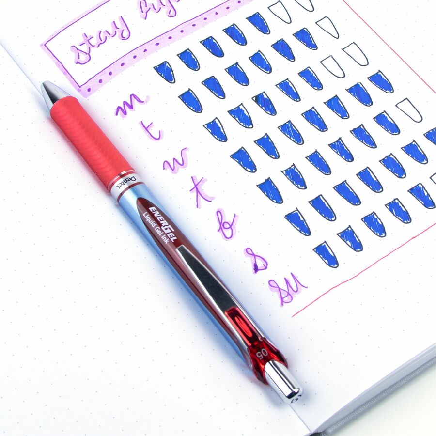 EnerGel RTX Gel Pen, Retractable, Fine 0.5 mm Needle Tip, Red Ink, Red/Blue Barrel