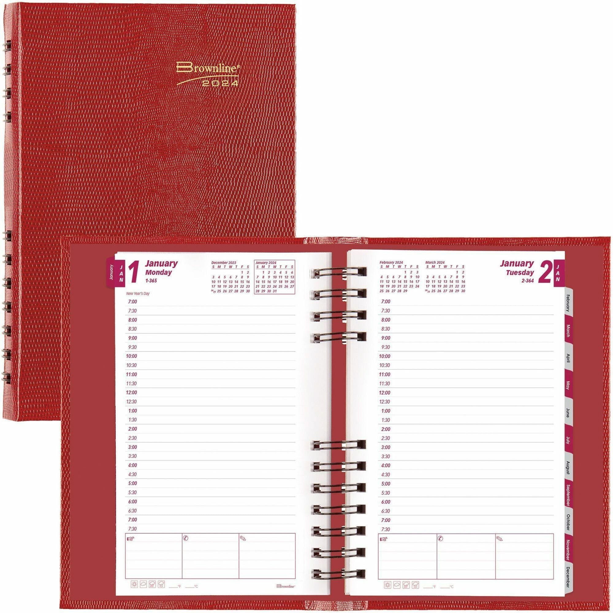 blueline-brownline-coilpro-daily-appointment-planner-daily-january-2024-december-2024-700-am-to-730-pm-half-hourly-5-x-8-sheet-size-red-laminated-1-each_redcb634cred - 1